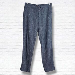 Club Monaco Navy Blue Linen Striped Straight Leg Trouser Pants Size M**